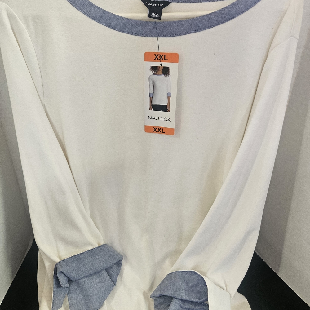 Nautica Women's White and Blue Top